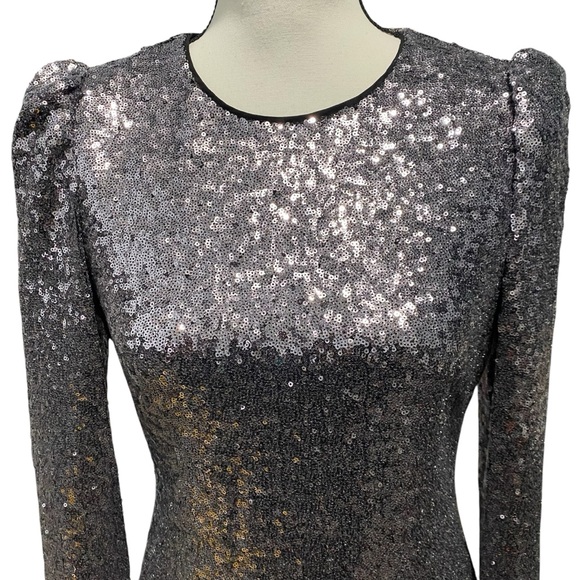 Rachel Zoe Long Sleeve Charcoal Sequin Mini Dress Size 8 - Picture 6 of 11